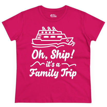Family Cruise Shirts - Funny Cruise Trip Shirts for Family Vacation (Ladies Tee) in Heliconia - Oh Ship Its a Family Trip Cruise Vacation Matching Shirt