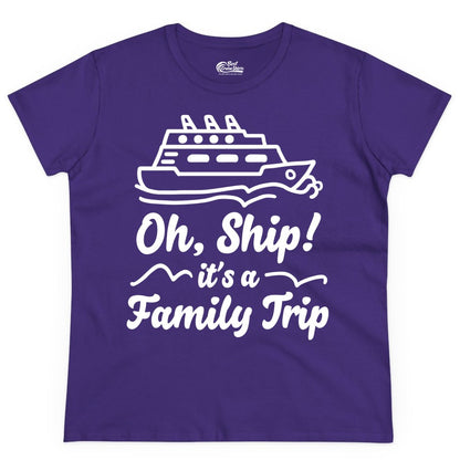 Family Cruise Shirts - Funny Cruise Trip Shirts for Family Vacation (Ladies Tee) in Purple - Oh Ship Its a Family Trip Cruise Vacation Matching Shirt