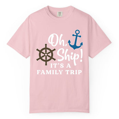 Family Cruise Shirt - Nautical Cruise Vacation Shirt for Families (Comfort Color) in Blossom - Oh Ship It’s a Family Trip Nautical Cruise Shirt with Marine Icons