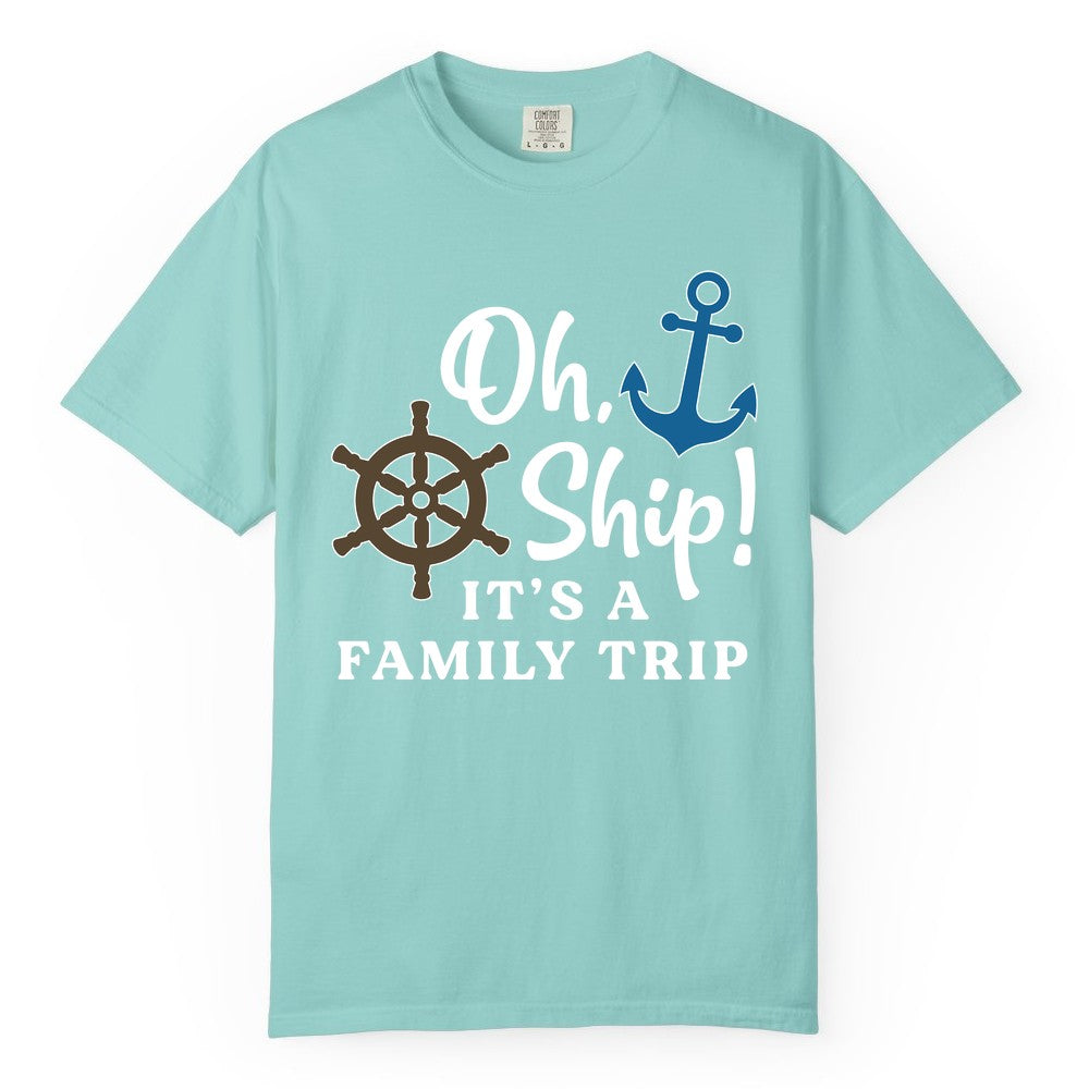 Family Cruise Shirt - Nautical Cruise Vacation Shirt for Families (Comfort Color) in Chalky Mint - Oh Ship It’s a Family Trip Nautical Cruise Shirt with Marine Icons