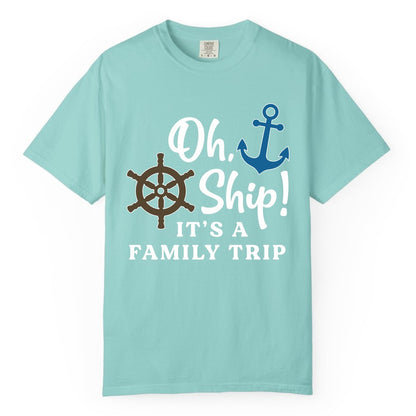 Family Cruise Shirt - Nautical Cruise Vacation Shirt for Families (Comfort Color) in Chalky Mint - Oh Ship It’s a Family Trip Nautical Cruise Shirt with Marine Icons
