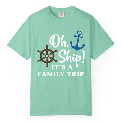 Family Cruise Shirt - Nautical Cruise Vacation Shirt for Families (Comfort Color) in Island Reef - Oh Ship It’s a Family Trip Nautical Cruise Shirt with Marine Icons