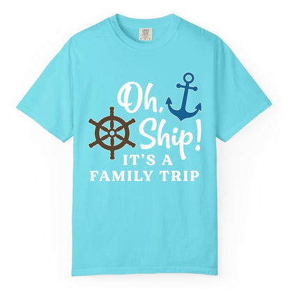 Family Cruise Shirt - Nautical Cruise Vacation Shirt for Families (Comfort Color) in Lagoon Blue - Oh Ship It’s a Family Trip Nautical Cruise Shirt with Marine Icons