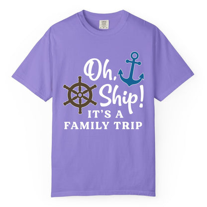 Family Cruise Shirt - Nautical Cruise Vacation Shirt for Families (Comfort Color) in Violet - Oh Ship It’s a Family Trip Nautical Cruise Shirt with Marine Icons