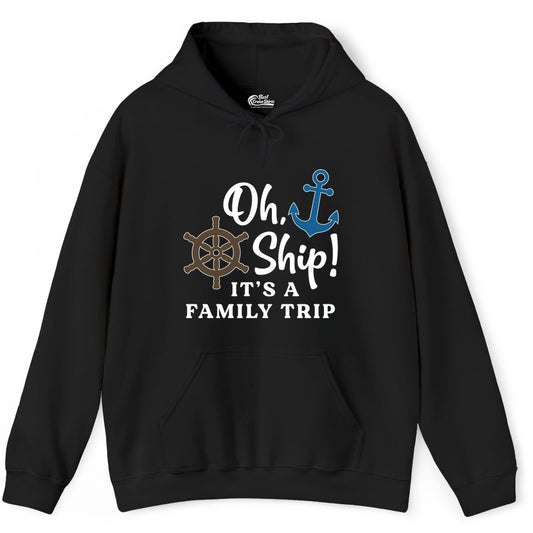 Family Cruise Shirt - Nautical Cruise Vacation Shirt for Families (Hoodie) in Black - Oh Ship It’s a Family Trip Nautical Cruise Shirt with Marine Icons