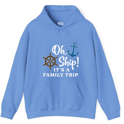 Family Cruise Shirt - Nautical Cruise Vacation Shirt for Families (Hoodie) in Carolina Blue - Oh Ship It’s a Family Trip Nautical Cruise Shirt with Marine Icons