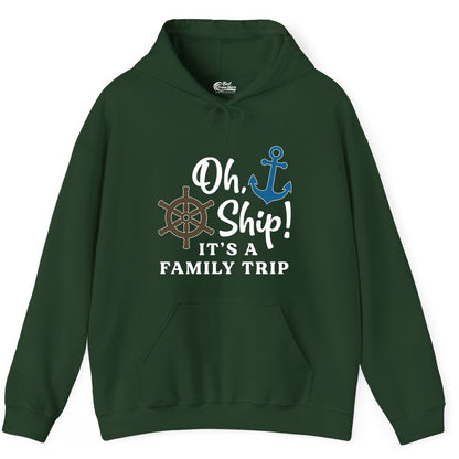 Family Cruise Shirt - Nautical Cruise Vacation Shirt for Families (Hoodie) in Forest Green - Oh Ship It’s a Family Trip Nautical Cruise Shirt with Marine Icons