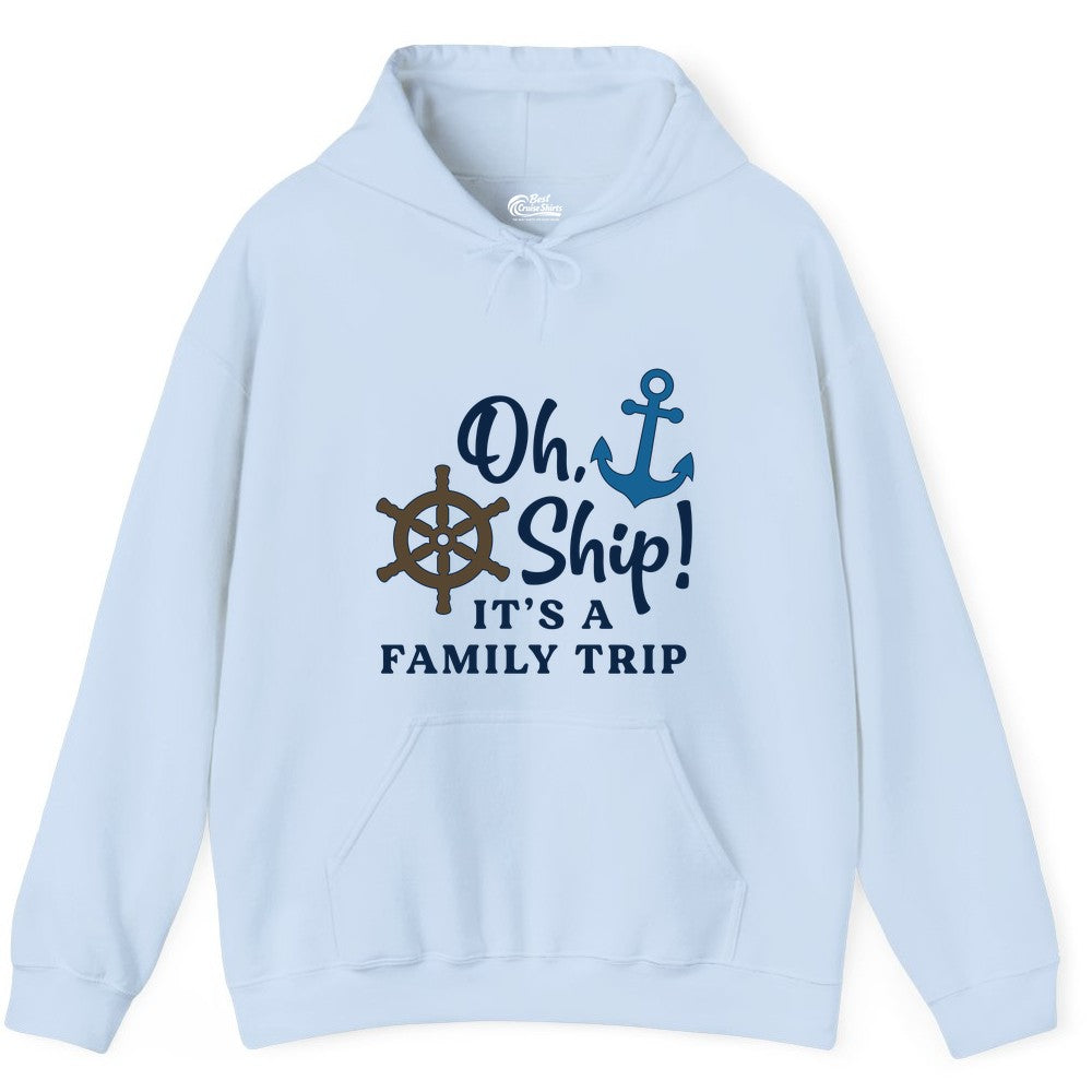 Family Cruise Shirt - Nautical Cruise Vacation Shirt for Families (Hoodie) in Light Blue - Oh Ship It’s a Family Trip Nautical Cruise Shirt with Marine Icons