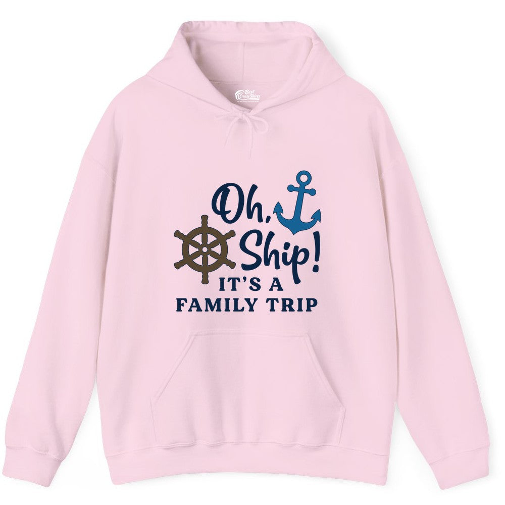 Family Cruise Shirt - Nautical Cruise Vacation Shirt for Families (Hoodie) in Light Pink - Oh Ship It’s a Family Trip Nautical Cruise Shirt with Marine Icons