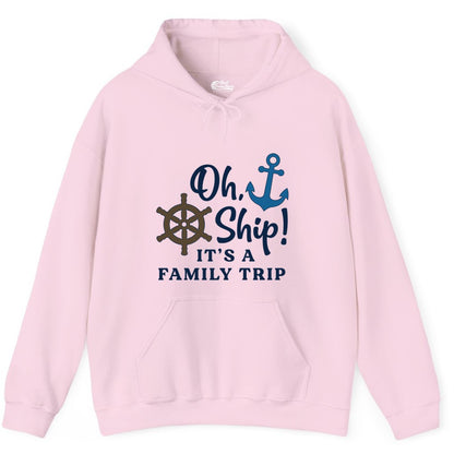 Family Cruise Shirt - Nautical Cruise Vacation Shirt for Families (Hoodie) in Light Pink - Oh Ship It’s a Family Trip Nautical Cruise Shirt with Marine Icons
