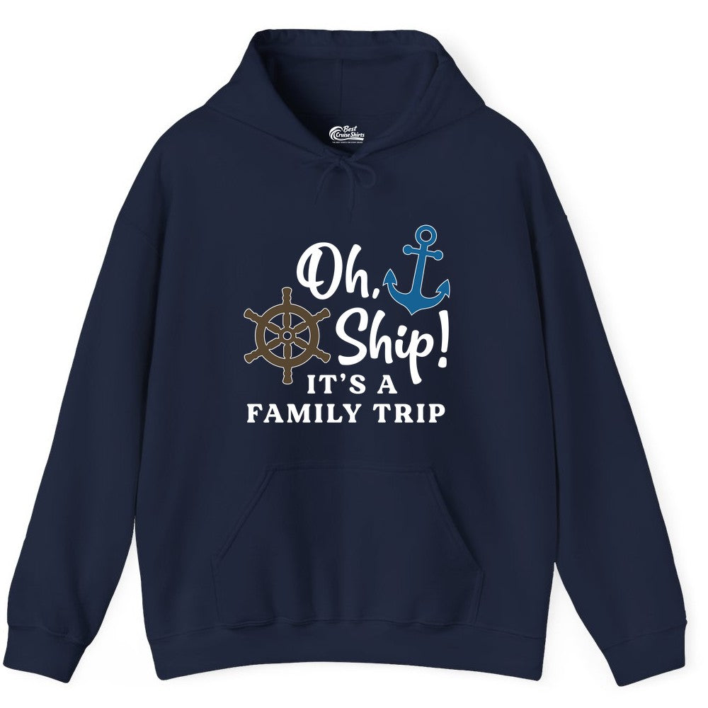 Family Cruise Shirt - Nautical Cruise Vacation Shirt for Families (Hoodie) in Navy - Oh Ship It’s a Family Trip Nautical Cruise Shirt with Marine Icons