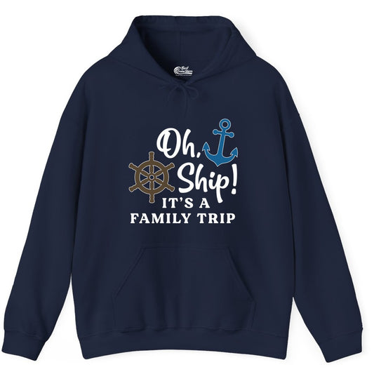 Family Cruise Shirt - Nautical Cruise Vacation Shirt for Families (Hoodie) in Navy - Oh Ship It’s a Family Trip Nautical Cruise Shirt with Marine Icons