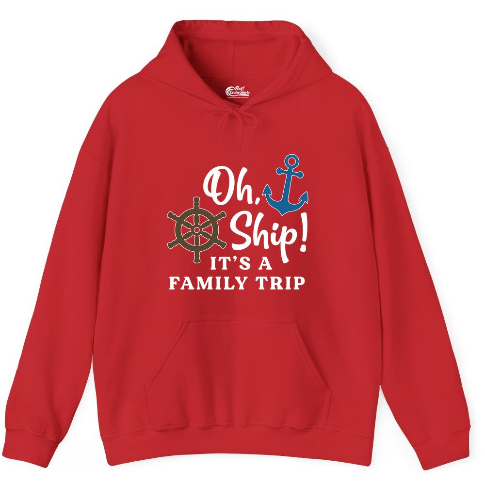 Family Cruise Shirt - Nautical Cruise Vacation Shirt for Families (Hoodie) in Red - Oh Ship It’s a Family Trip Nautical Cruise Shirt with Marine Icons
