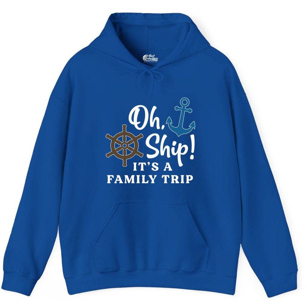 Family Cruise Shirt - Nautical Cruise Vacation Shirt for Families (Hoodie) in Royal - Oh Ship It’s a Family Trip Nautical Cruise Shirt with Marine Icons