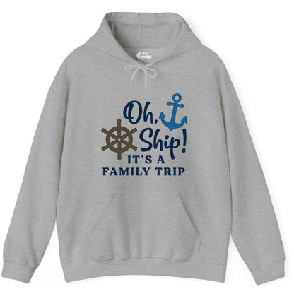 Family Cruise Shirt - Nautical Cruise Vacation Shirt for Families (Hoodie) in Sport Grey - Oh Ship It’s a Family Trip Nautical Cruise Shirt with Marine Icons