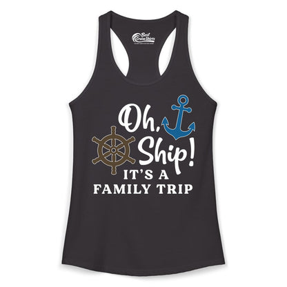 Family Cruise Shirt - Nautical Cruise Vacation Shirt for Families (Ladies Tank) in Black - Oh Ship It’s a Family Trip Nautical Cruise Shirt with Marine Icons