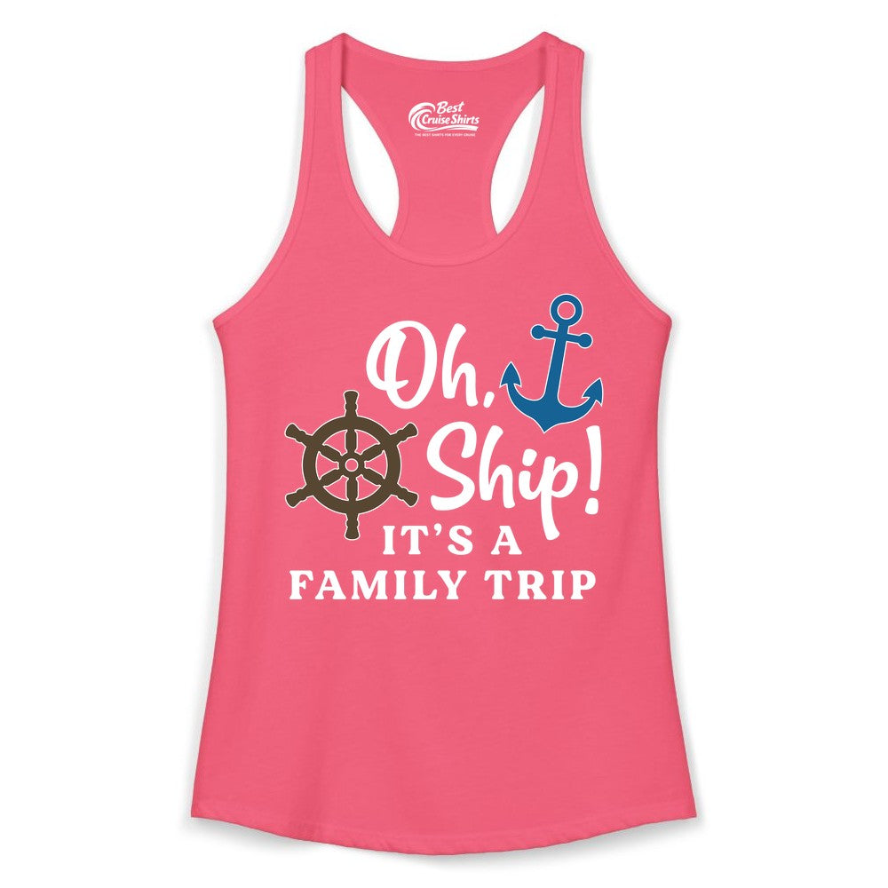 Family Cruise Shirt - Nautical Cruise Vacation Shirt for Families (Ladies Tank) in Hot Pink - Oh Ship It’s a Family Trip Nautical Cruise Shirt with Marine Icons