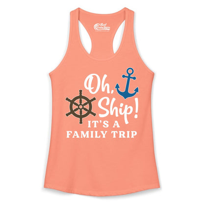 Family Cruise Shirt - Nautical Cruise Vacation Shirt for Families (Ladies Tank) in Solid Light Orange - Oh Ship It’s a Family Trip Nautical Cruise Shirt with Marine Icons