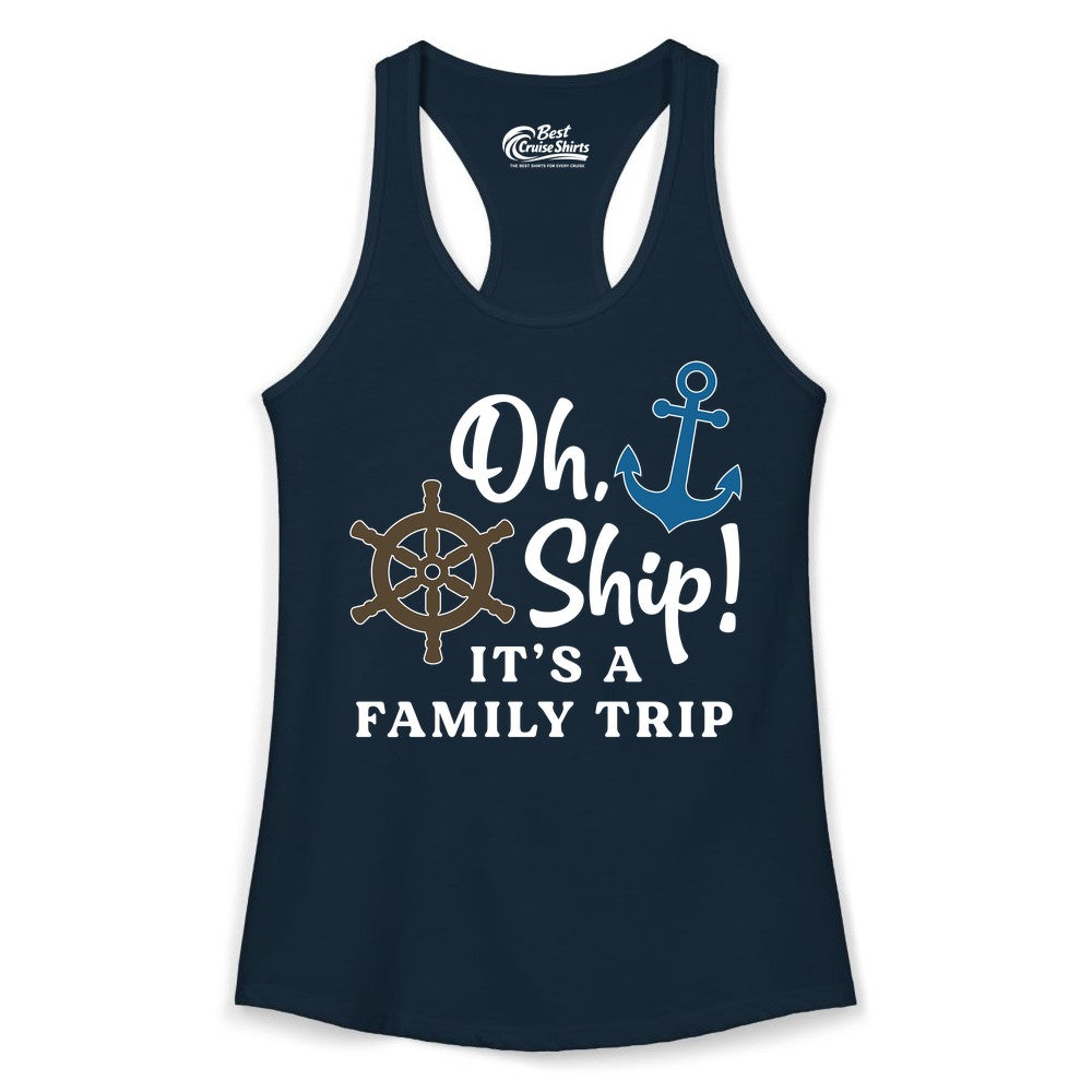 Family Cruise Shirt - Nautical Cruise Vacation Shirt for Families (Ladies Tank) in Solid Midnight Navy - Oh Ship It’s a Family Trip Nautical Cruise Shirt with Marine Icons