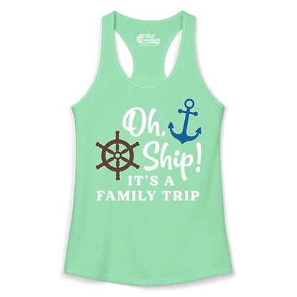 Family Cruise Shirt - Nautical Cruise Vacation Shirt for Families (Ladies Tank) in Solid Mint - Oh Ship It’s a Family Trip Nautical Cruise Shirt with Marine Icons