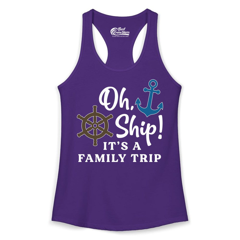 Family Cruise Shirt - Nautical Cruise Vacation Shirt for Families (Ladies Tank) in Solid Purple Rush - Oh Ship It’s a Family Trip Nautical Cruise Shirt with Marine Icons