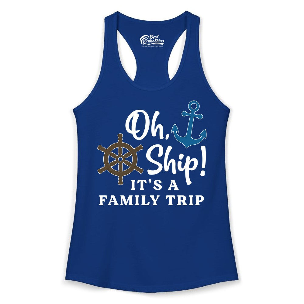 Family Cruise Shirt - Nautical Cruise Vacation Shirt for Families (Ladies Tank) in Solid Royal - Oh Ship It’s a Family Trip Nautical Cruise Shirt with Marine Icons