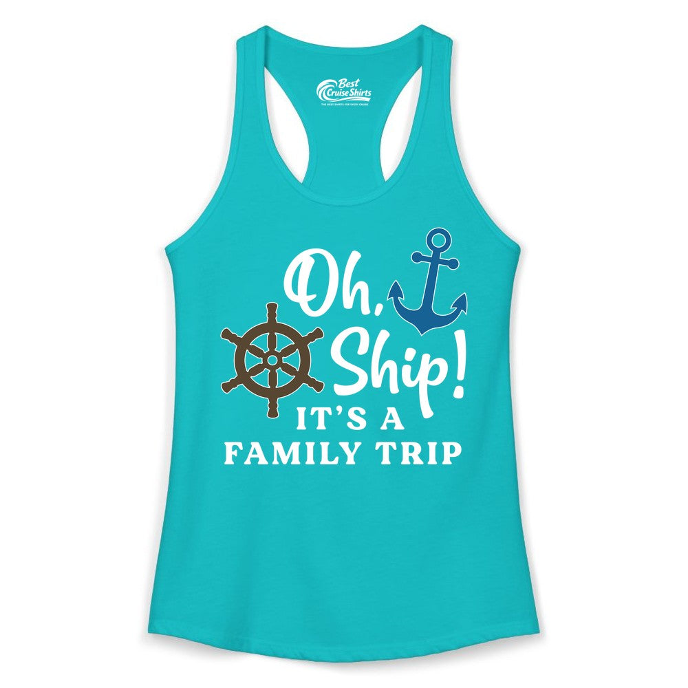 Family Cruise Shirt - Nautical Cruise Vacation Shirt for Families (Ladies Tank) in Tahiti Blue - Oh Ship It’s a Family Trip Nautical Cruise Shirt with Marine Icons