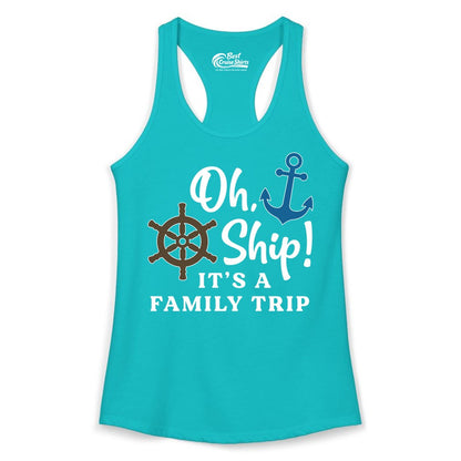 Family Cruise Shirt - Nautical Cruise Vacation Shirt for Families (Ladies Tank) in Tahiti Blue - Oh Ship It’s a Family Trip Nautical Cruise Shirt with Marine Icons