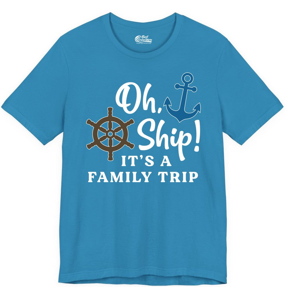 Family Cruise Shirt - Nautical Cruise Vacation Shirt for Families (Premium Tee) in Aqua - Oh Ship It’s a Family Trip Nautical Cruise Shirt with Marine Icons