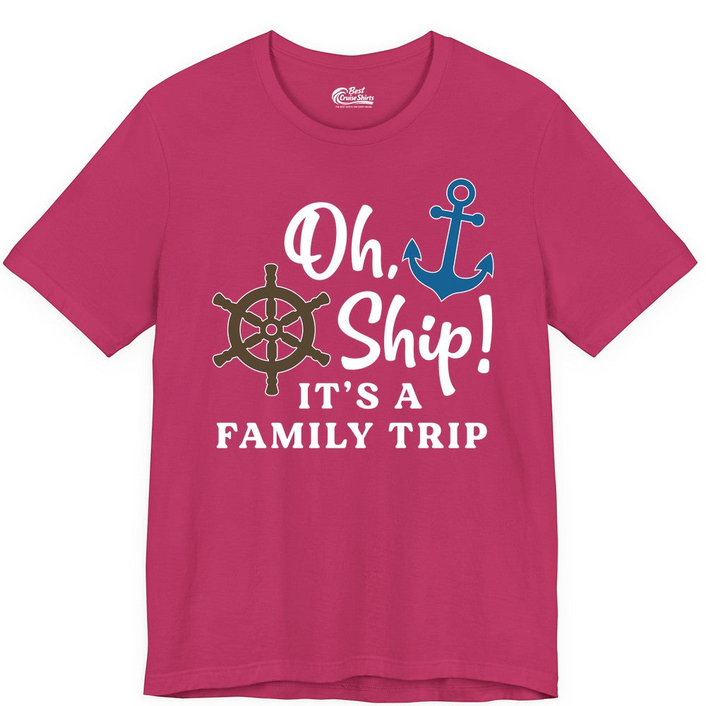 Family Cruise Shirt - Nautical Cruise Vacation Shirt for Families (Premium Tee) in Berry - Oh Ship It’s a Family Trip Nautical Cruise Shirt with Marine Icons