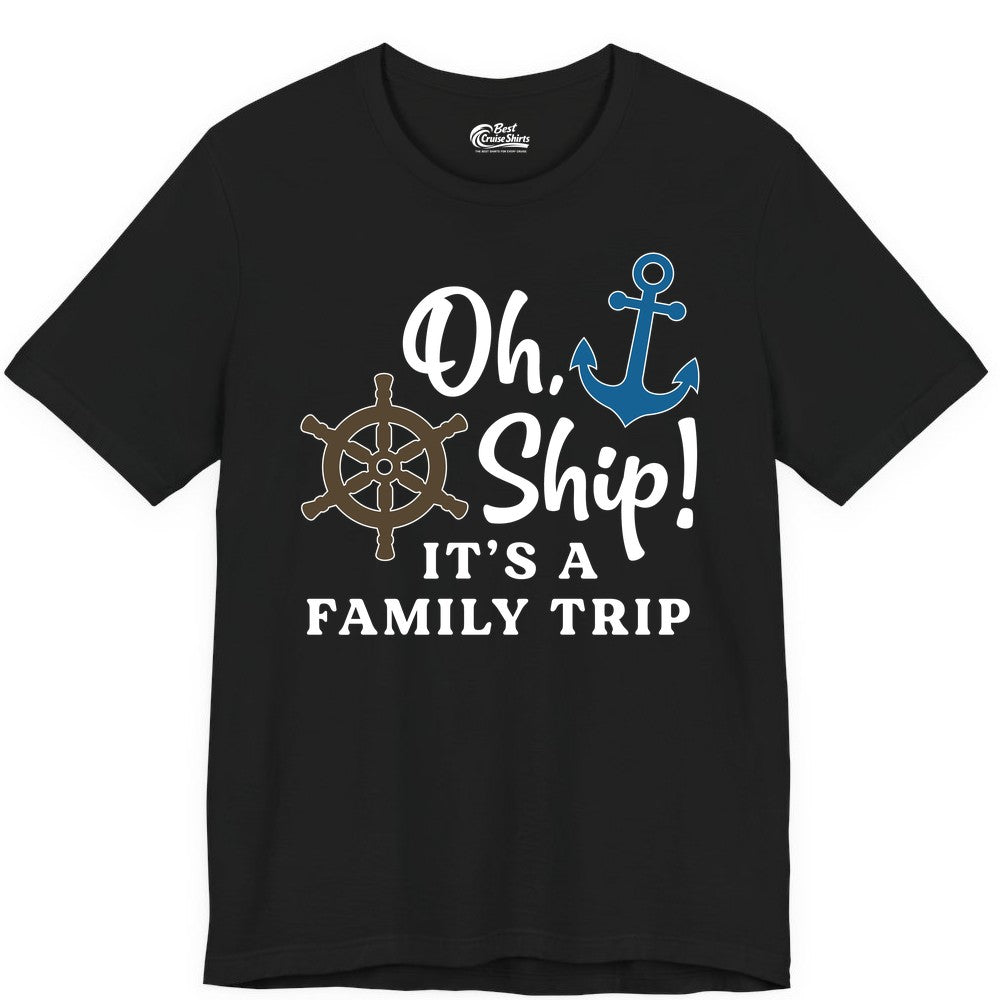 Family Cruise Shirt - Nautical Cruise Vacation Shirt for Families (Premium Tee) in Black - Oh Ship It’s a Family Trip Nautical Cruise Shirt with Marine Icons
