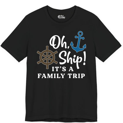 Family Cruise Shirt - Nautical Cruise Vacation Shirt for Families (Premium Tee) in Black - Oh Ship It’s a Family Trip Nautical Cruise Shirt with Marine Icons