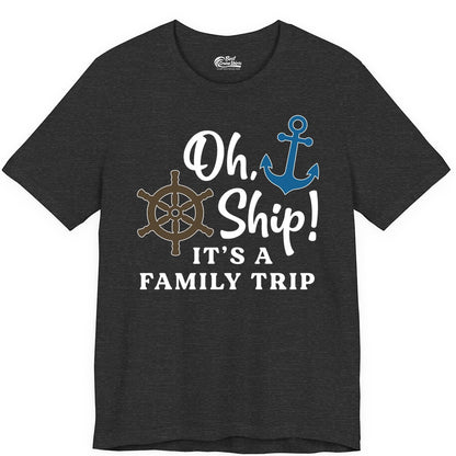 Family Cruise Shirt - Nautical Cruise Vacation Shirt for Families (Premium Tee) in Dark Grey Heather - Oh Ship It’s a Family Trip Nautical Cruise Shirt with Marine Icons