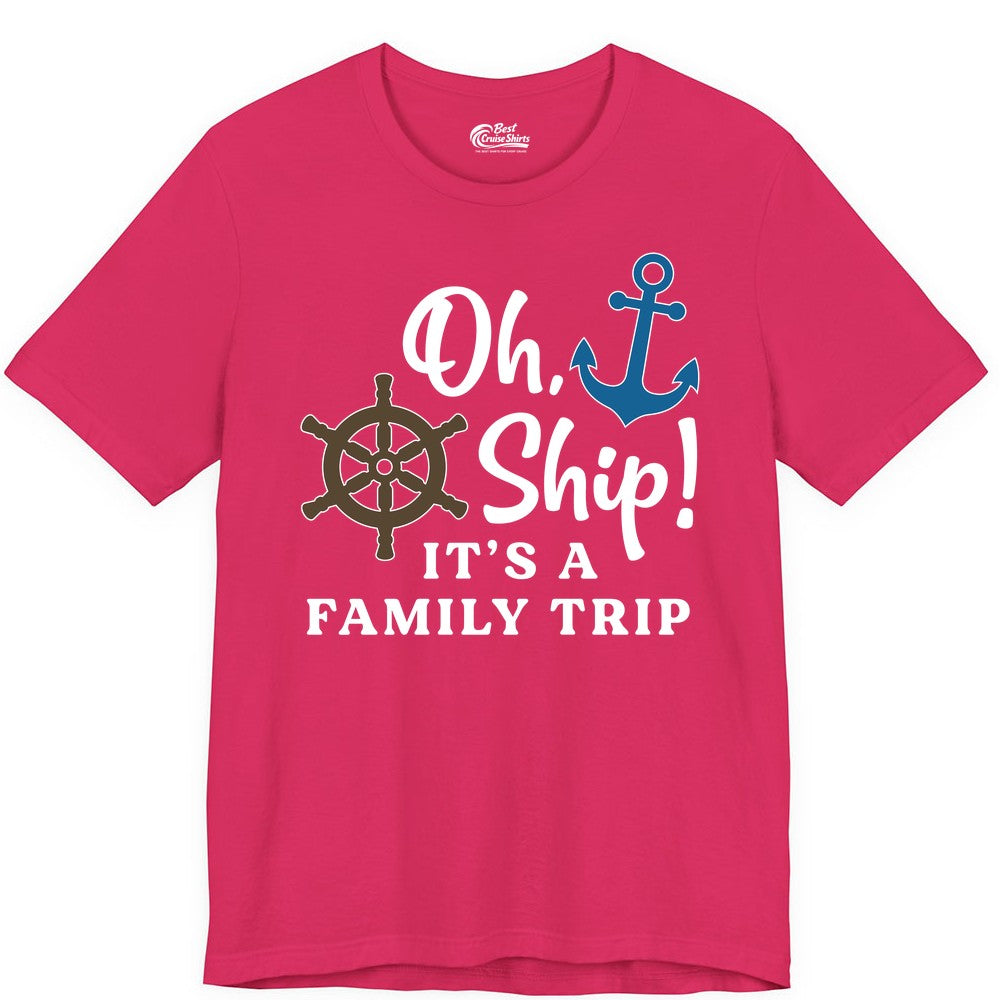 Family Cruise Shirt - Nautical Cruise Vacation Shirt for Families (Premium Tee) in Fuchsia - Oh Ship It’s a Family Trip Nautical Cruise Shirt with Marine Icons