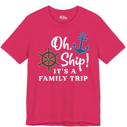 Family Cruise Shirt - Nautical Cruise Vacation Shirt for Families (Premium Tee) in Fuchsia - Oh Ship It’s a Family Trip Nautical Cruise Shirt with Marine Icons