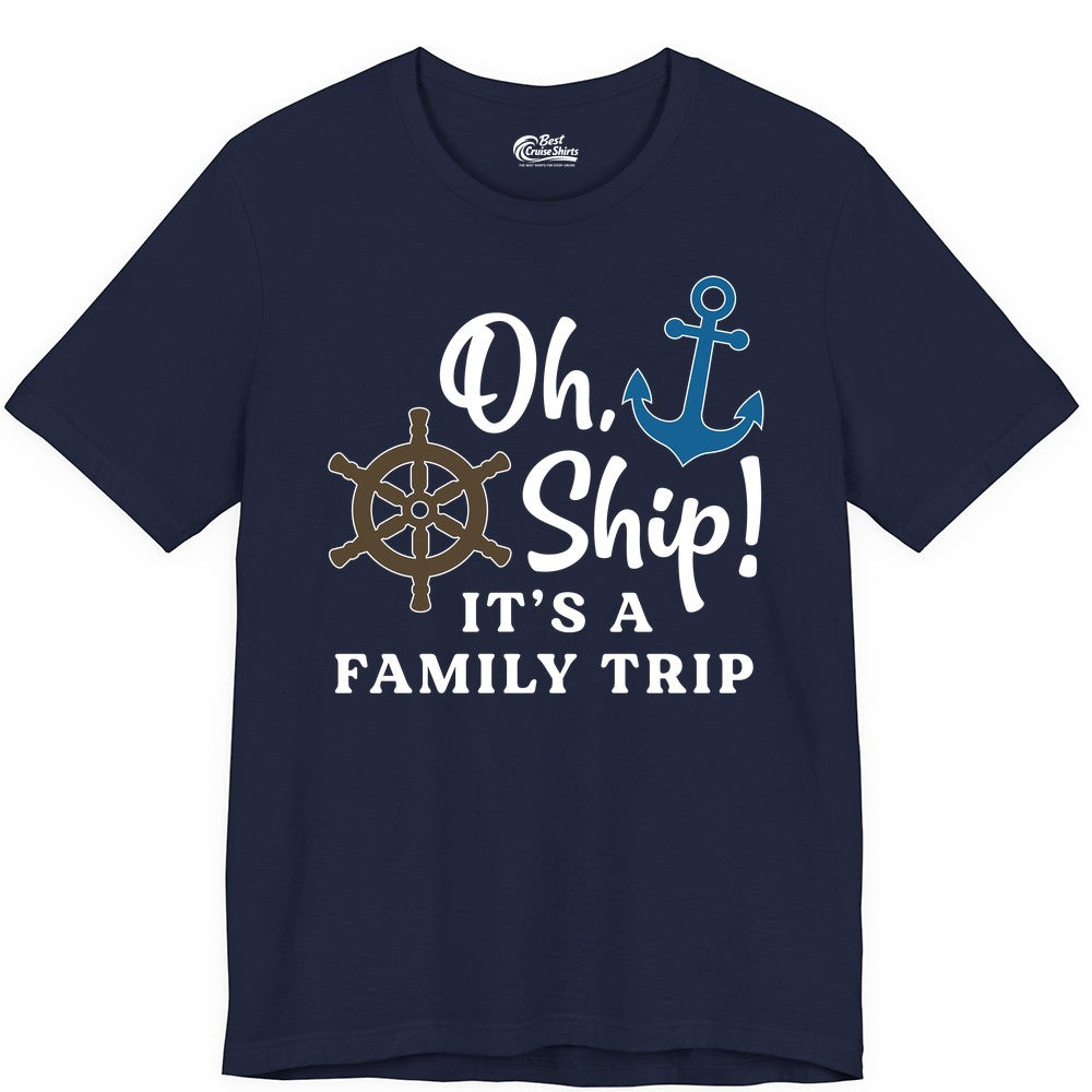 Family Cruise Shirt - Nautical Cruise Vacation Shirt for Families (Premium Tee) in Navy - Oh Ship It’s a Family Trip Nautical Cruise Shirt with Marine Icons