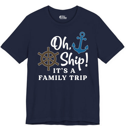 Family Cruise Shirt - Nautical Cruise Vacation Shirt for Families (Premium Tee) in Navy - Oh Ship It’s a Family Trip Nautical Cruise Shirt with Marine Icons