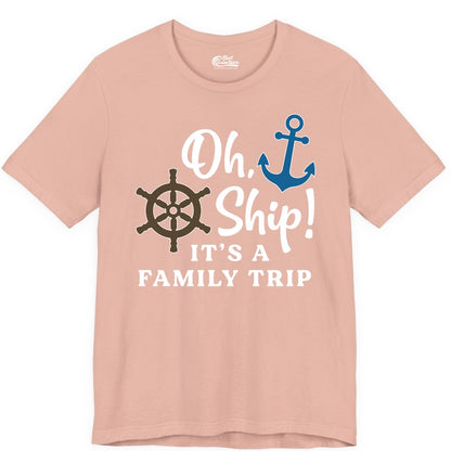 Family Cruise Shirt - Nautical Cruise Vacation Shirt for Families (Premium Tee) in Peach - Oh Ship It’s a Family Trip Nautical Cruise Shirt with Marine Icons