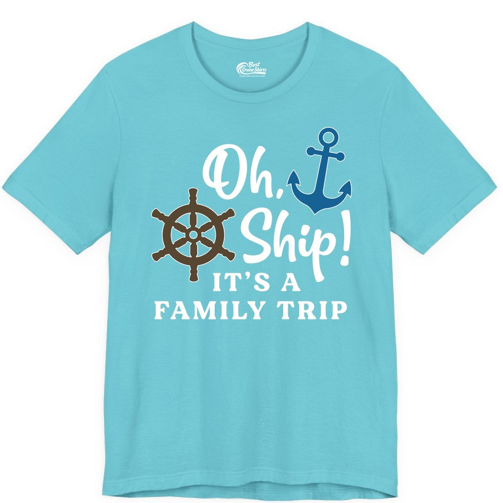 Family Cruise Shirt - Nautical Cruise Vacation Shirt for Families (Premium Tee) in Turquoise - Oh Ship It’s a Family Trip Nautical Cruise Shirt with Marine Icons
