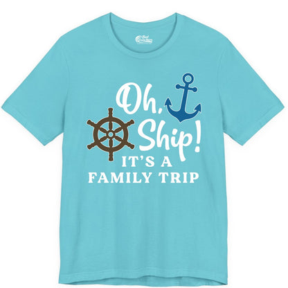 Family Cruise Shirt - Nautical Cruise Vacation Shirt for Families (Premium Tee) in Turquoise - Oh Ship It’s a Family Trip Nautical Cruise Shirt with Marine Icons