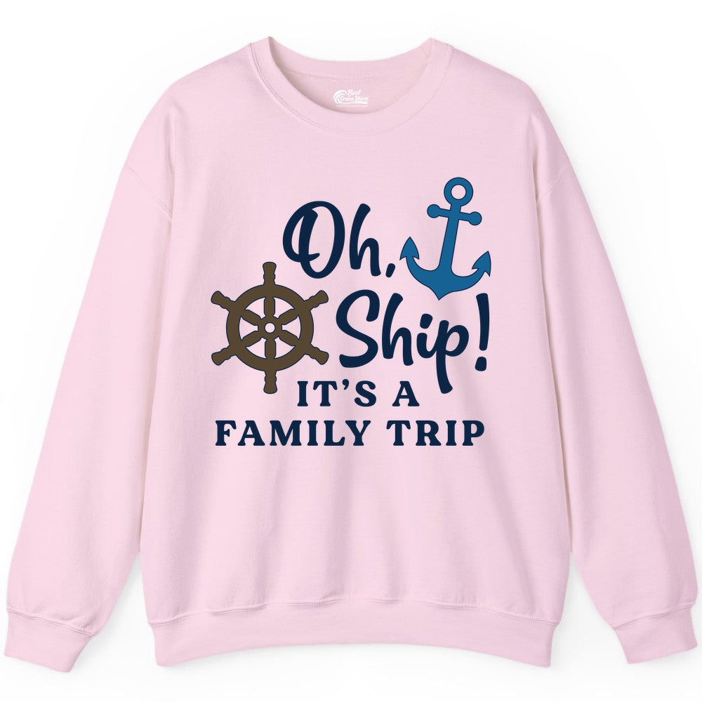 Family Cruise Shirt - Nautical Cruise Vacation Shirt for Families (Sweatshirt) in Light Pink - Oh Ship It’s a Family Trip Nautical Cruise Shirt with Marine Icons