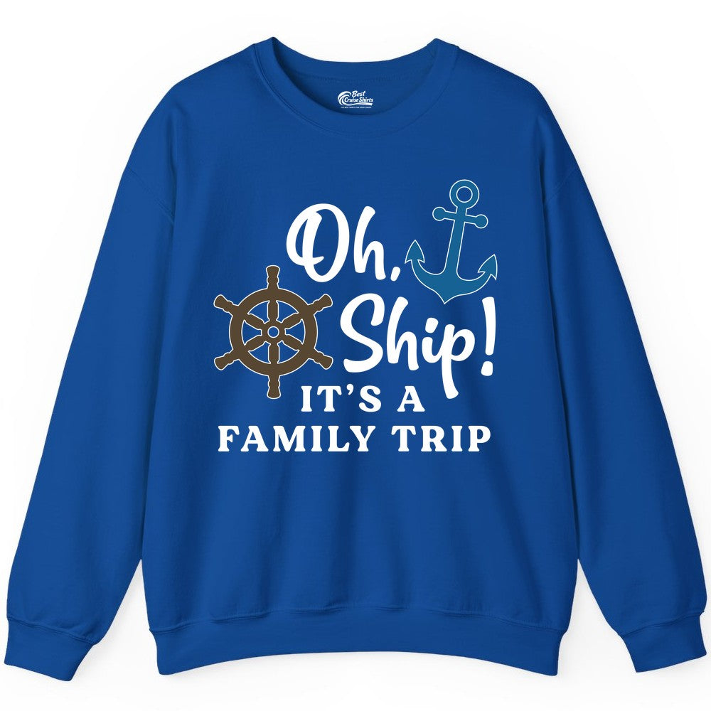 Family Cruise Shirt - Nautical Cruise Vacation Shirt for Families (Sweatshirt) in Royal - Oh Ship It’s a Family Trip Nautical Cruise Shirt with Marine Icons