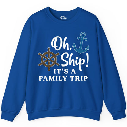 Family Cruise Shirt - Nautical Cruise Vacation Shirt for Families (Sweatshirt) in Royal - Oh Ship It’s a Family Trip Nautical Cruise Shirt with Marine Icons