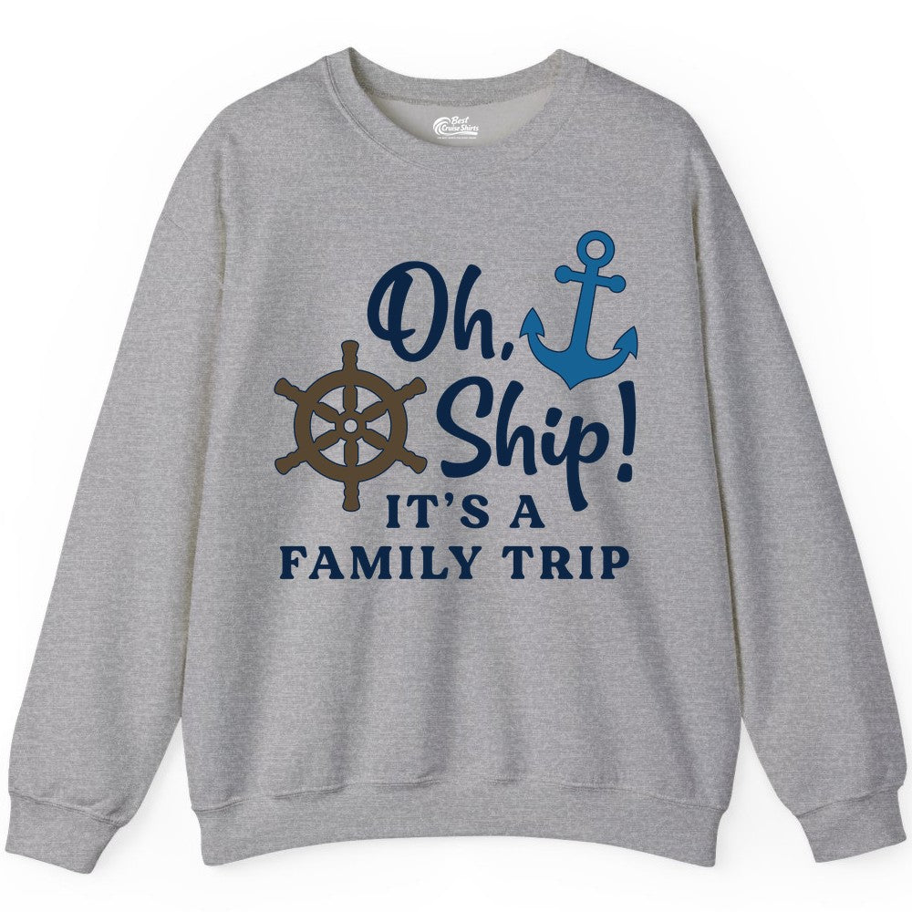 Family Cruise Shirt - Nautical Cruise Vacation Shirt for Families (Sweatshirt) in Sport Grey - Oh Ship It’s a Family Trip Nautical Cruise Shirt with Marine Icons