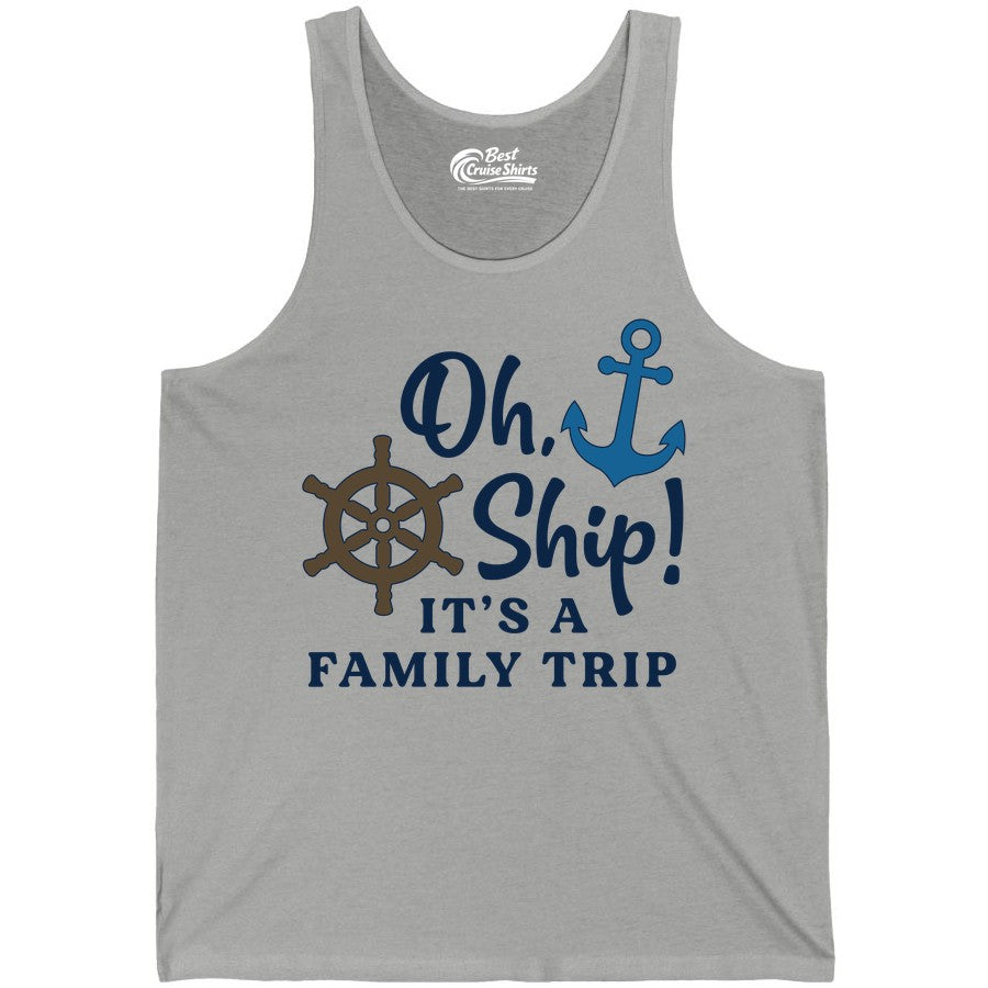 Family Cruise Shirt - Nautical Cruise Vacation Shirt for Families (Tank Top) in Athletic Heather - Oh Ship It’s a Family Trip Nautical Cruise Shirt with Marine Icons