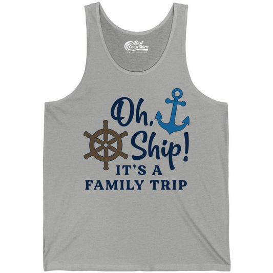 Family Cruise Shirt - Nautical Cruise Vacation Shirt for Families (Tank Top) in Athletic Heather - Oh Ship It’s a Family Trip Nautical Cruise Shirt with Marine Icons