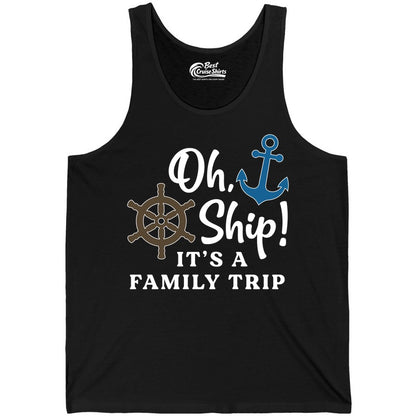 Family Cruise Shirt - Nautical Cruise Vacation Shirt for Families (Tank Top) in Black - Oh Ship It’s a Family Trip Nautical Cruise Shirt with Marine Icons
