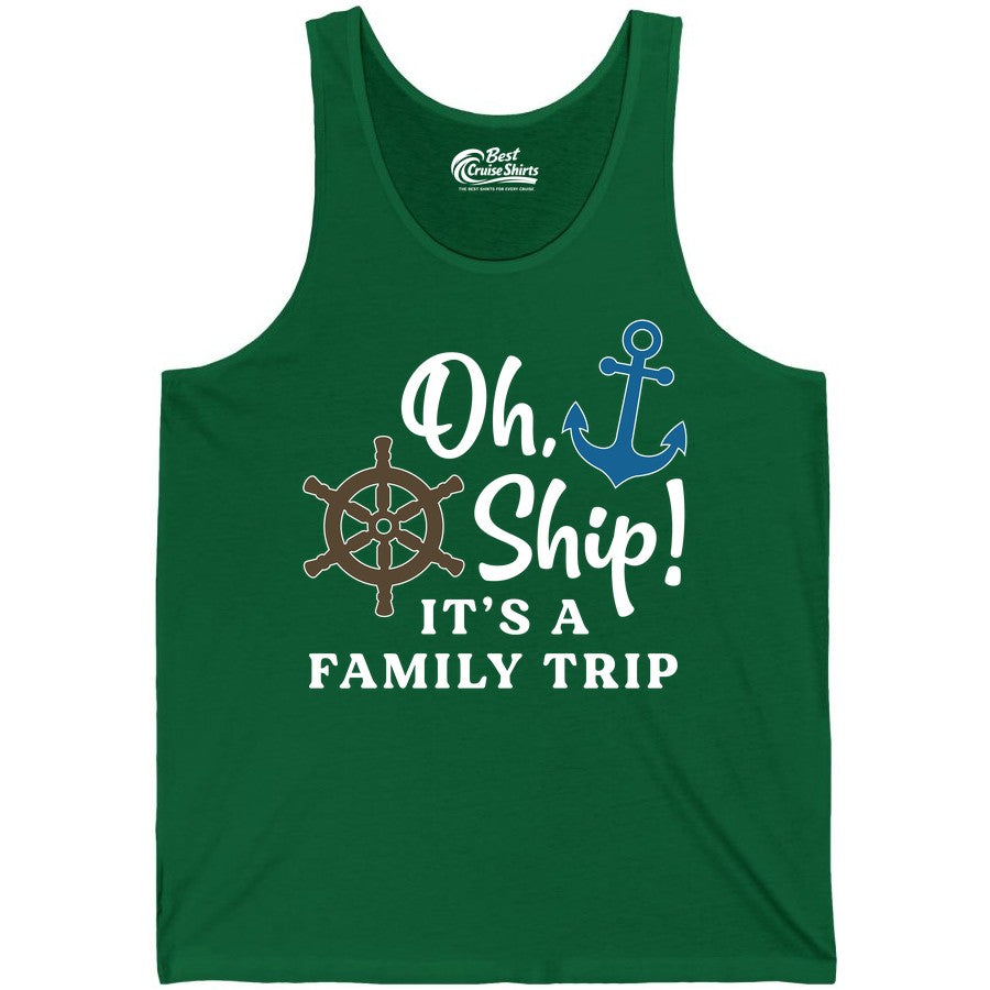 Family Cruise Shirt - Nautical Cruise Vacation Shirt for Families (Tank Top) in Kelly - Oh Ship It’s a Family Trip Nautical Cruise Shirt with Marine Icons