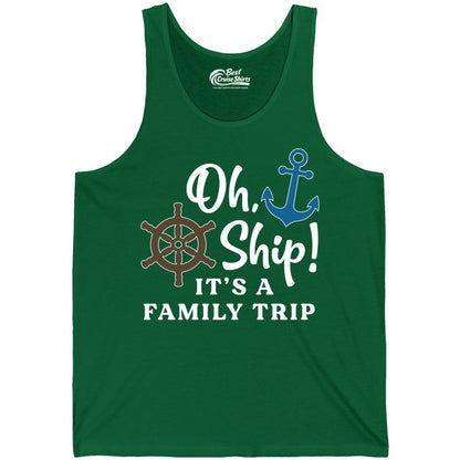 Family Cruise Shirt - Nautical Cruise Vacation Shirt for Families (Tank Top) in Kelly - Oh Ship It’s a Family Trip Nautical Cruise Shirt with Marine Icons