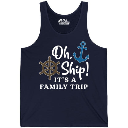 Family Cruise Shirt - Nautical Cruise Vacation Shirt for Families (Tank Top) in Navy - Oh Ship It’s a Family Trip Nautical Cruise Shirt with Marine Icons